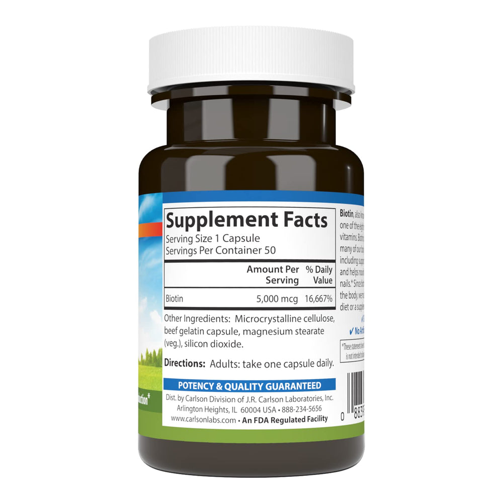 Close-up of Biotin 5000 mcg capsule