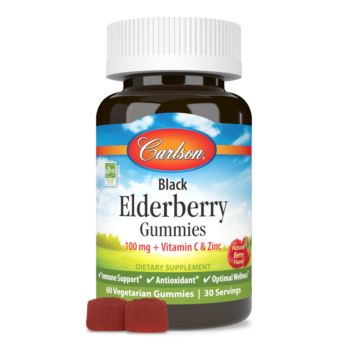 Bottle of Carlson Black Elderberry Gummies with Vitamin C & Zinc
