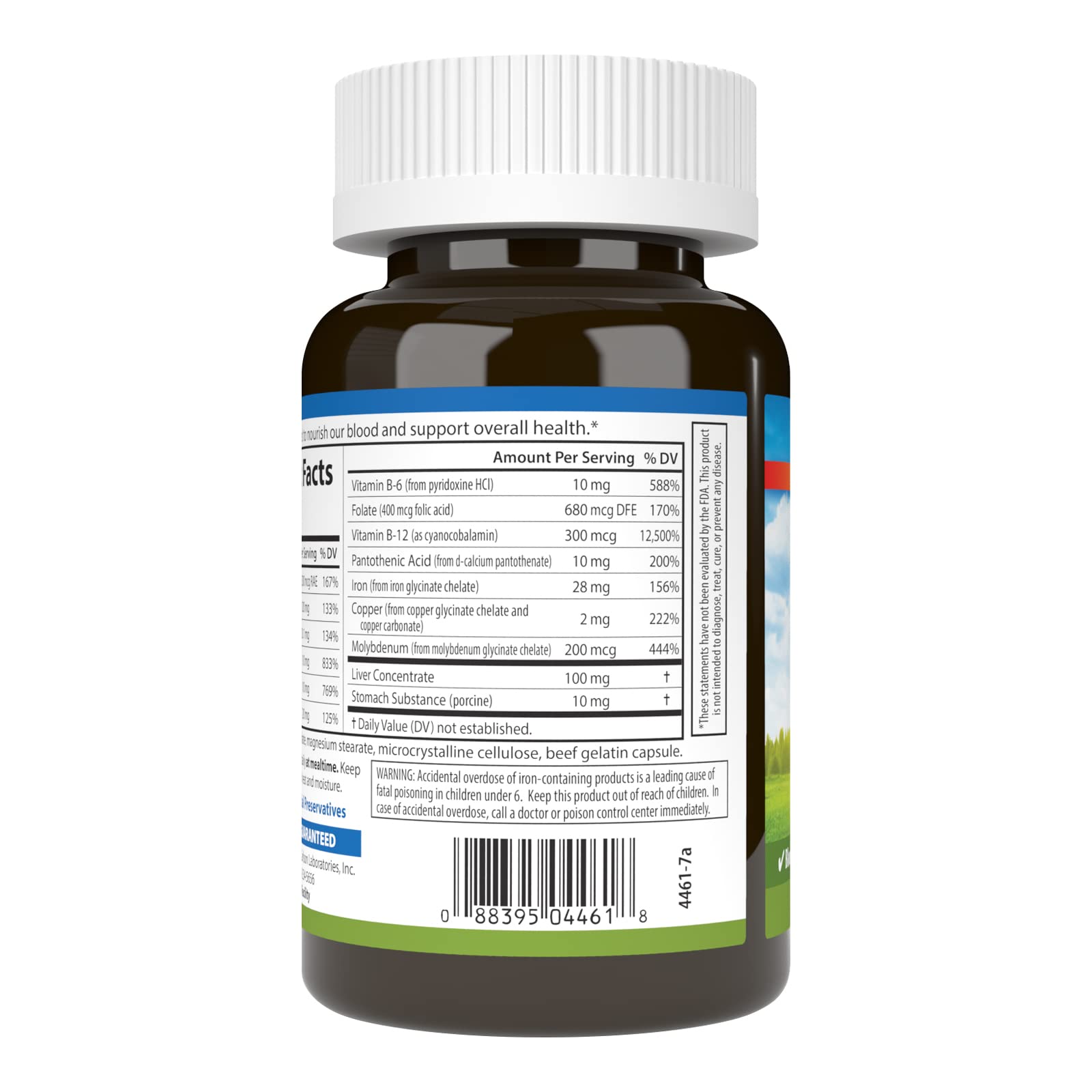 Capsules inside the Carlson Blood Nutrients bottle