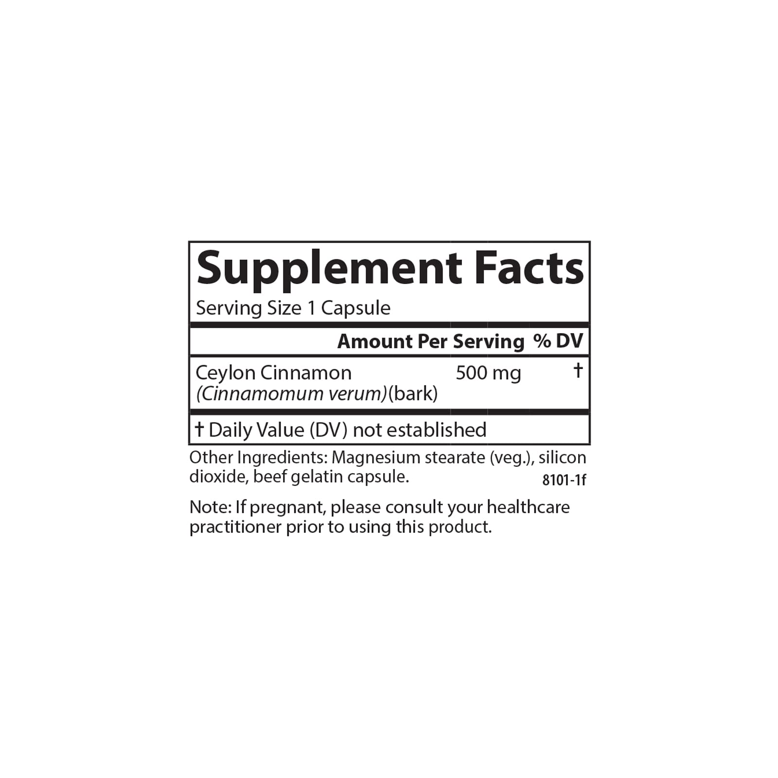 Bottled cinnamon supplement with 45 capsules