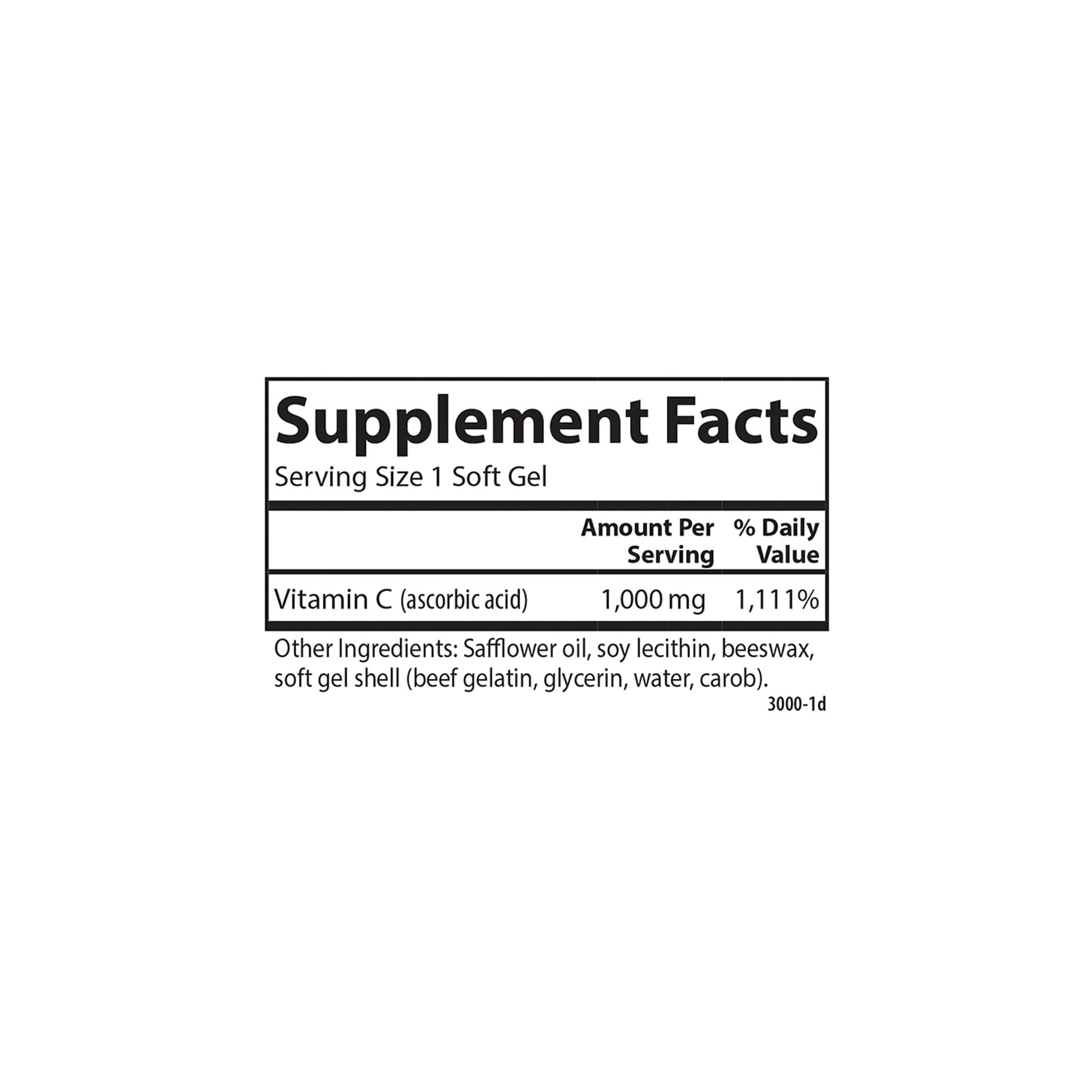 Front label of Carlson C-Gel 1000 mg Vitamin C bottle