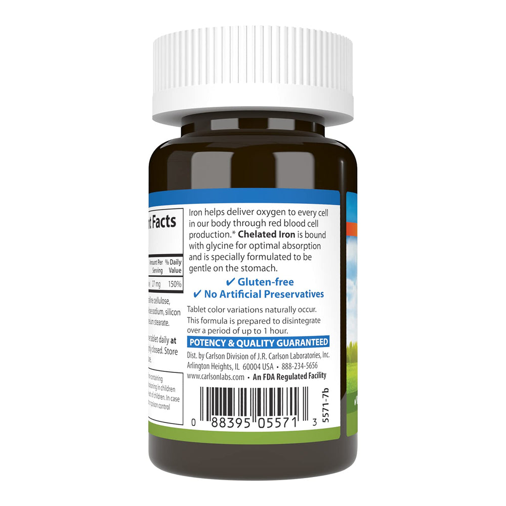 Carlson Chelated Iron label on bottle