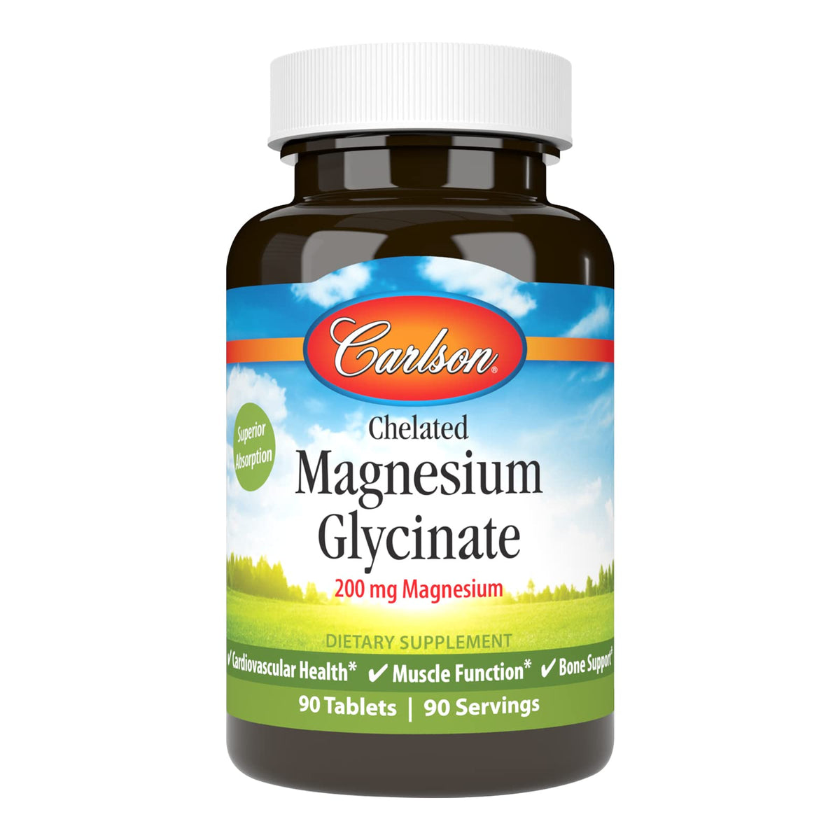 Carlson Chelated Magnesium 200 mg bottle – front view