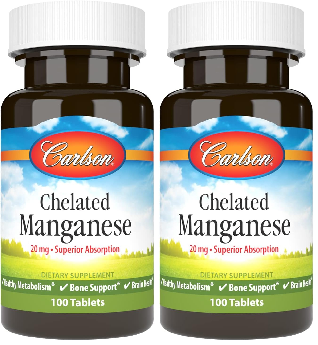 Carlson Chelated Manganese 20 mg bottle - front view