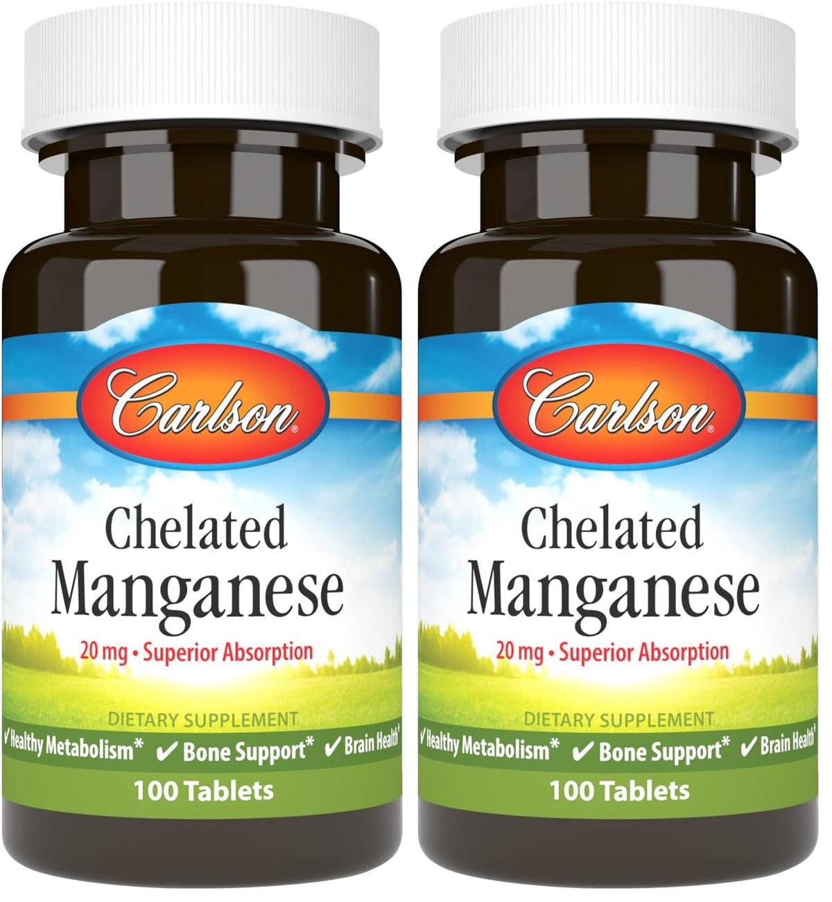 Carlson Chelated Manganese 20 mg bottle - front view