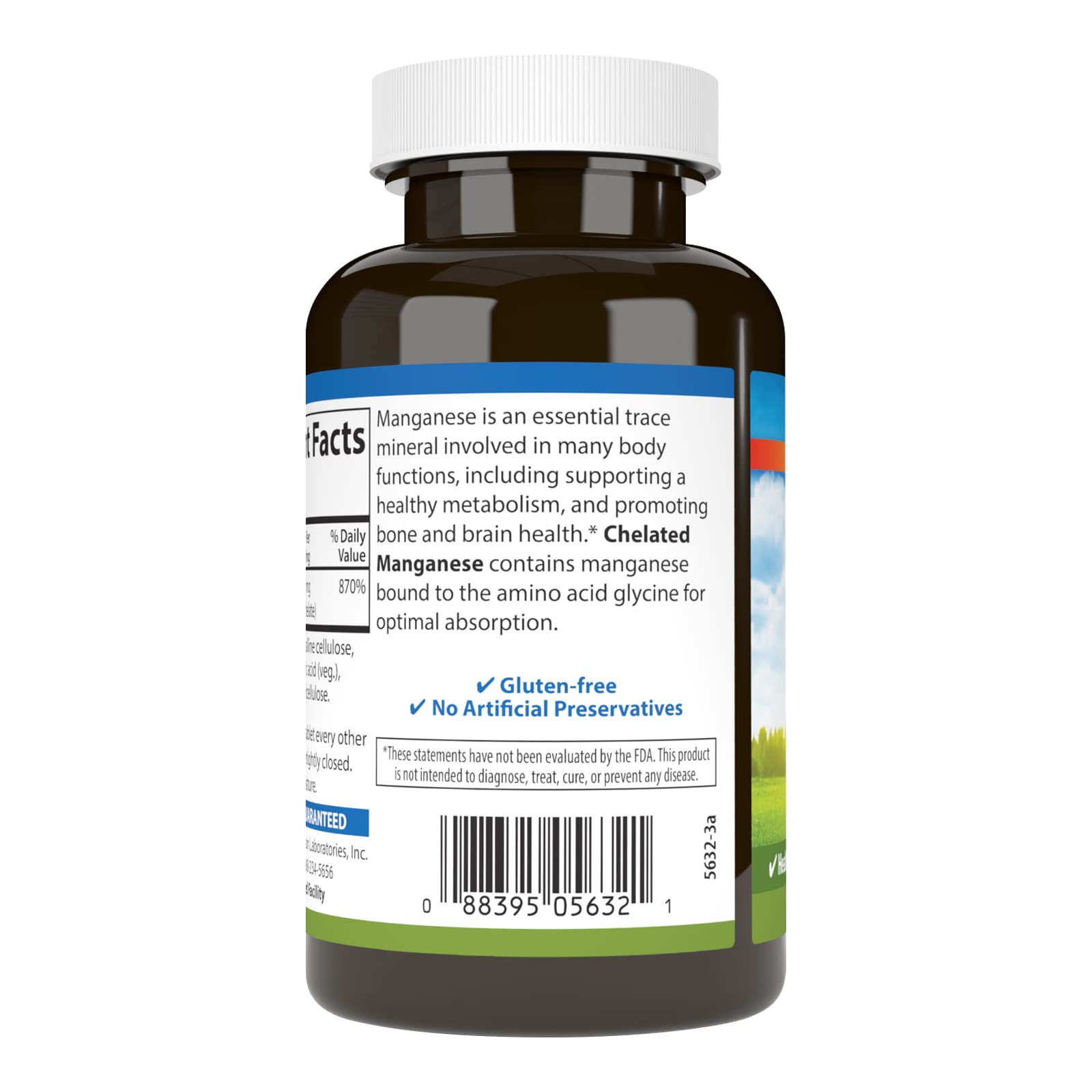 Bottled manganese supplement on a clean background