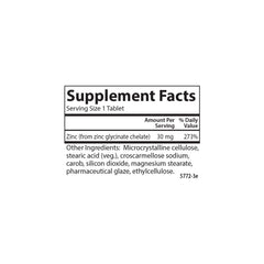 Nutritional facts panel for Carlson Chelated Zinc