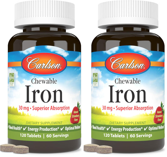 Carlson Chewable Iron 30 mg strawberry flavor – 120 tablets per bottle, pack of 2