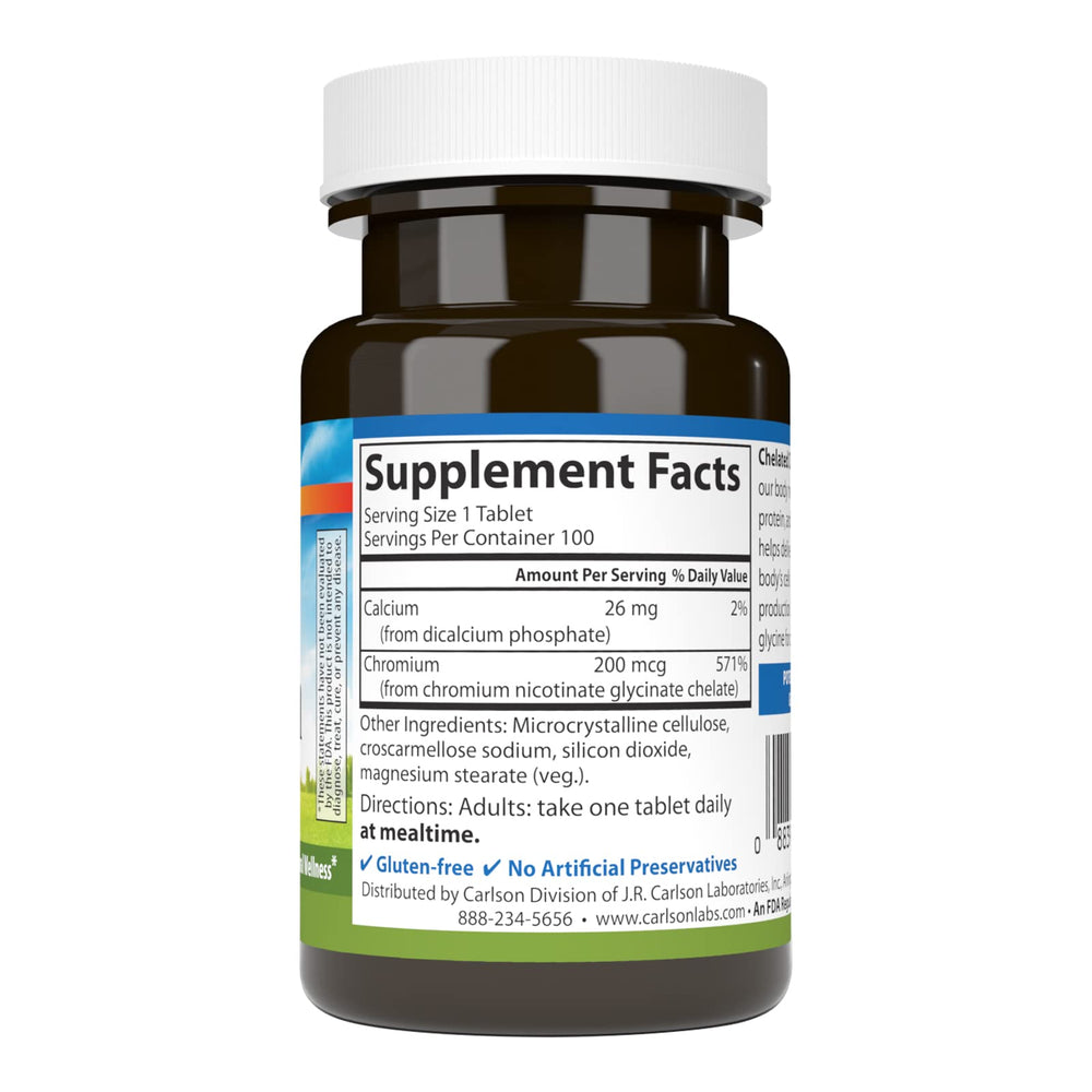Carlson Chelated Chromium 200 mcg label
