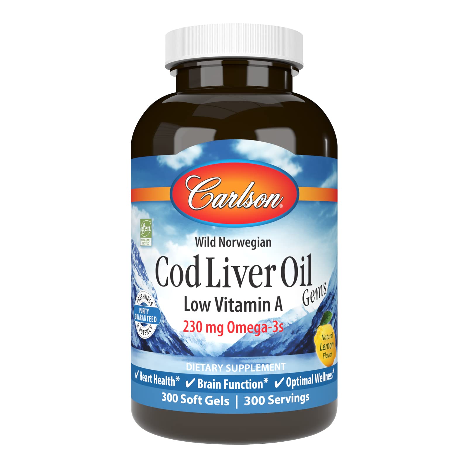 Carlson Cod Liver Oil Gems bottle with 300 softgels