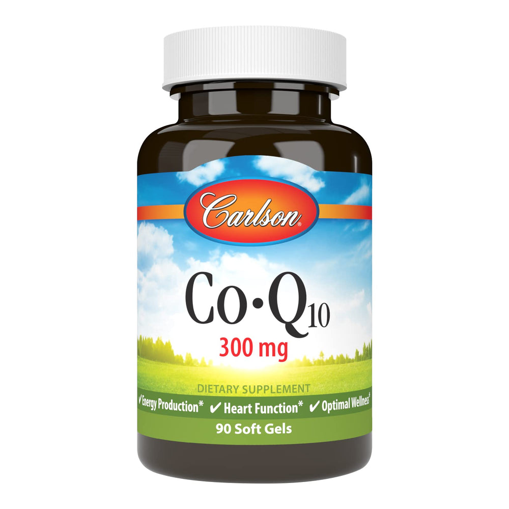 Carlson Co-Q10 300 mg softgel bottle – front view