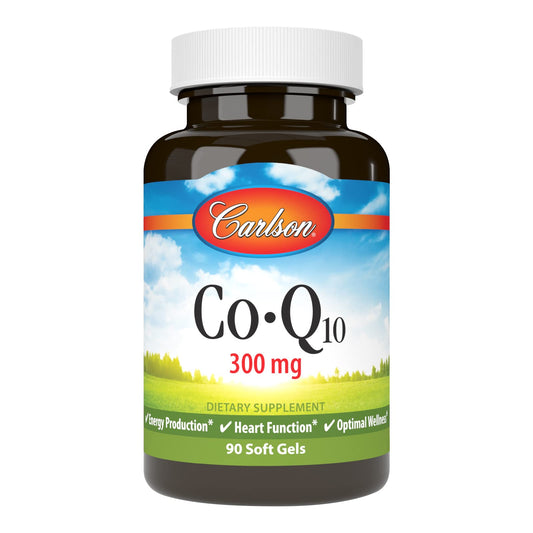 Carlson Co-Q10 300 mg softgel bottle – front view