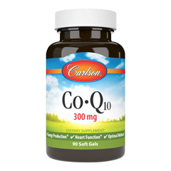 Carlson Co-Q10 300 mg softgel bottle – front view