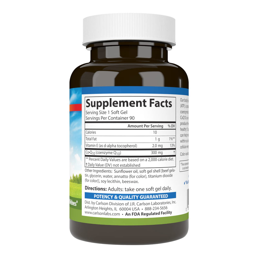 Close-up of Carlson Co-Q10 300 mg softgels