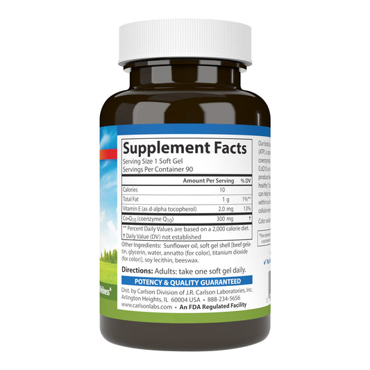 Close-up of Carlson Co-Q10 300 mg softgels