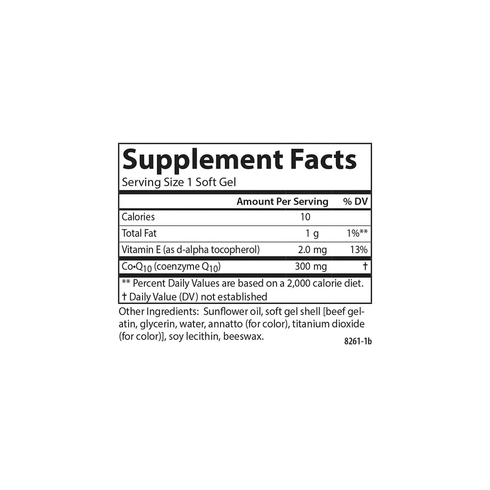 Supplement facts panel on Carlson Co-Q10 bottle