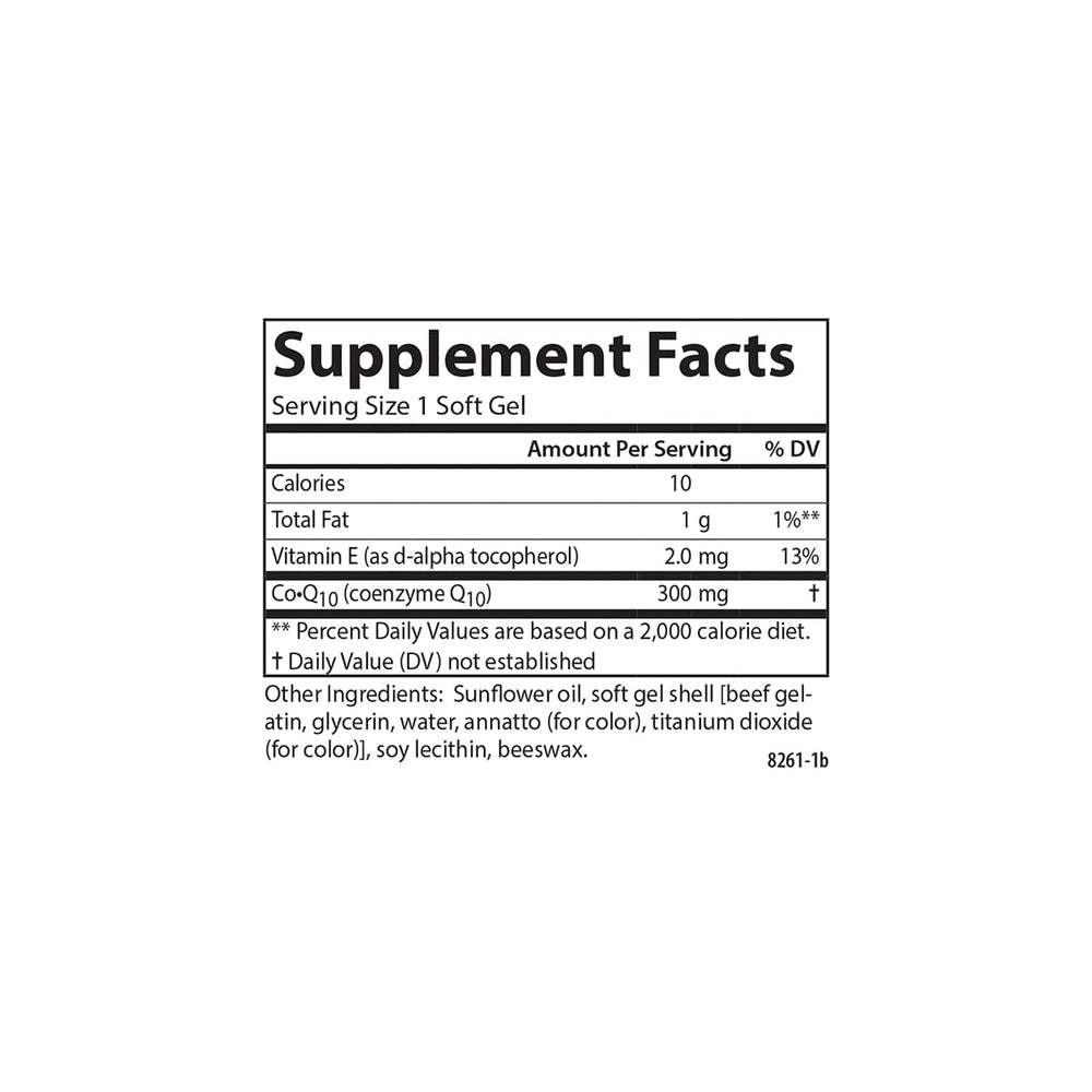 Supplement facts panel on Carlson Co-Q10 bottle