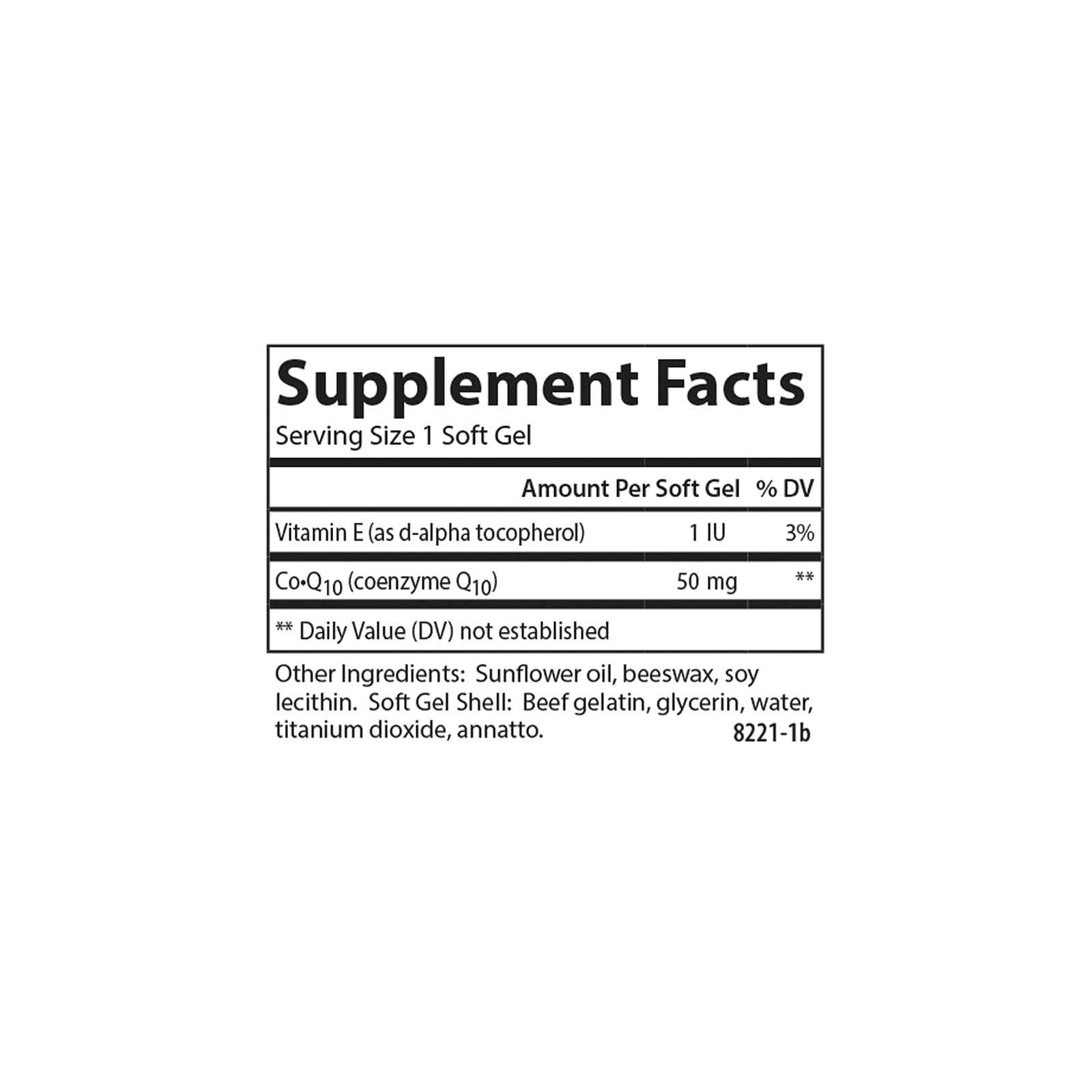 Nutrition facts panel on Co-Q10 bottle