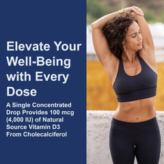 Liquid vitamin D3 in drop form ready to add to beverage or food