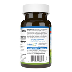 Label showing 125 mcg D3 and 90 mcg K2 MK-7