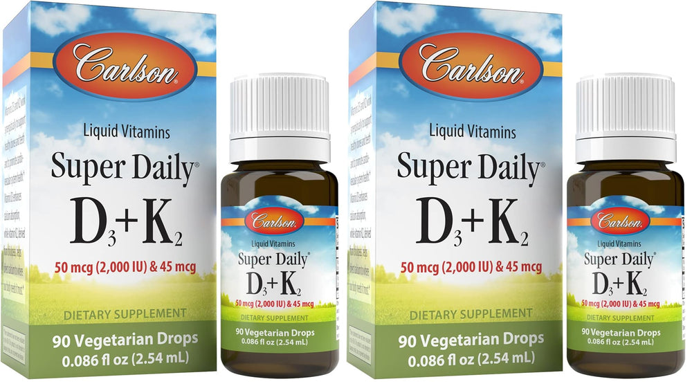 Two-bottle Carlson Super Daily D3 + K2 pack front view