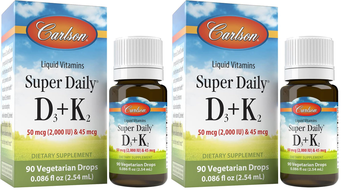 Two-bottle Carlson Super Daily D3 + K2 pack front view
