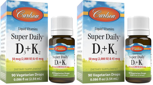 Two-bottle Carlson Super Daily D3 + K2 pack front view