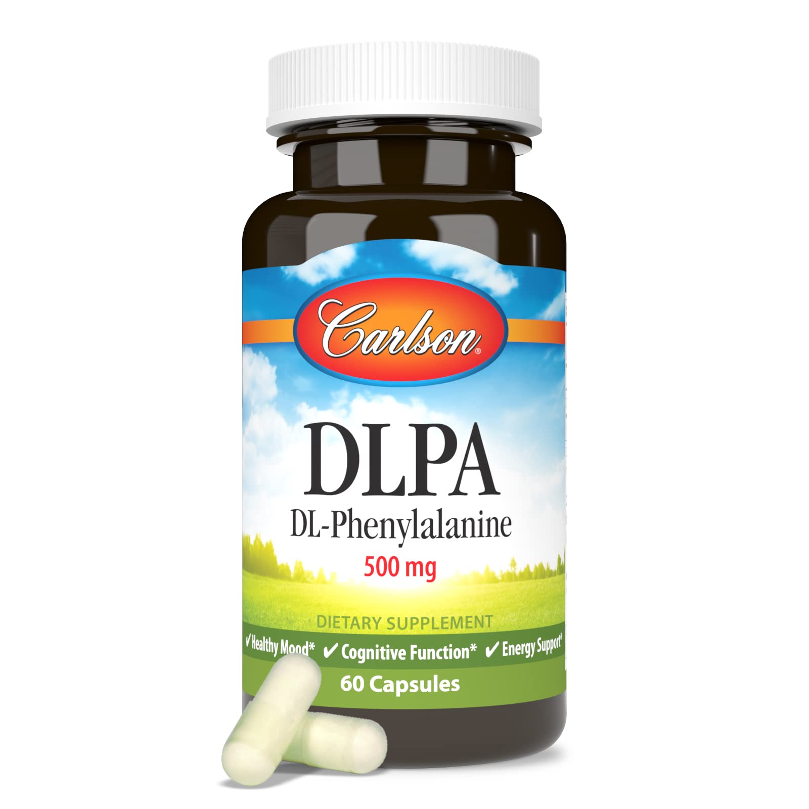 Supplement facts panel for Carlson DLPA 500 mg