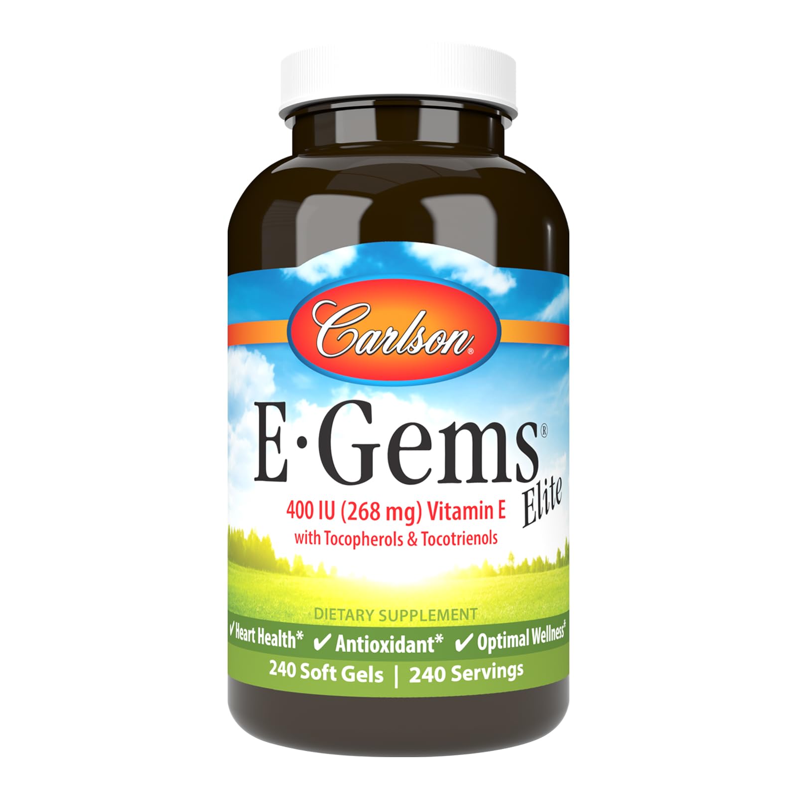Carlson E-Gems Elite Vitamin E 400 IU bottle front label