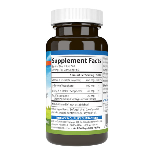 Close-up of Carlson E-Gems Elite Vitamin E label showing 400 IU