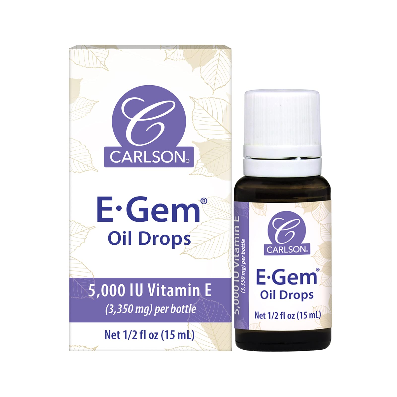 Bottle of Carlson E-Gem Oil Drops with label
