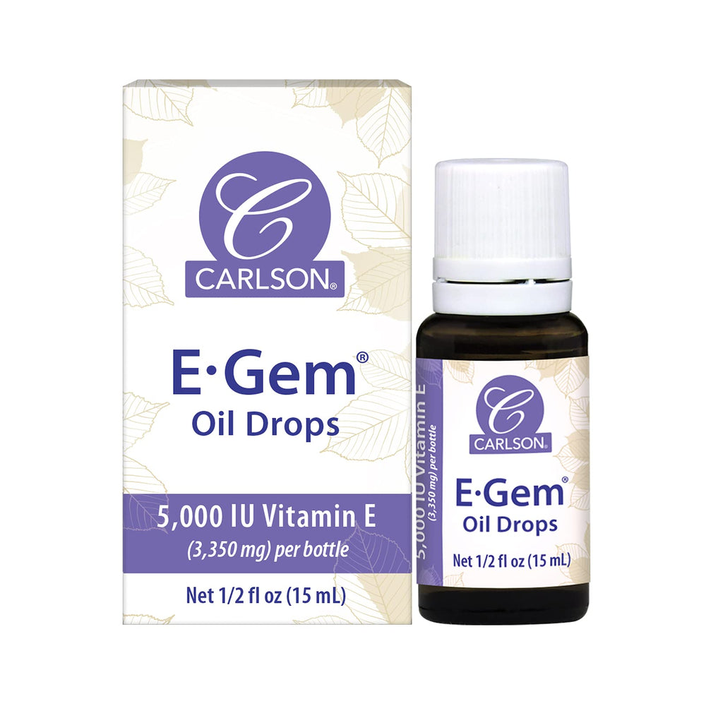 Bottle of Carlson E-Gem Oil Drops with label