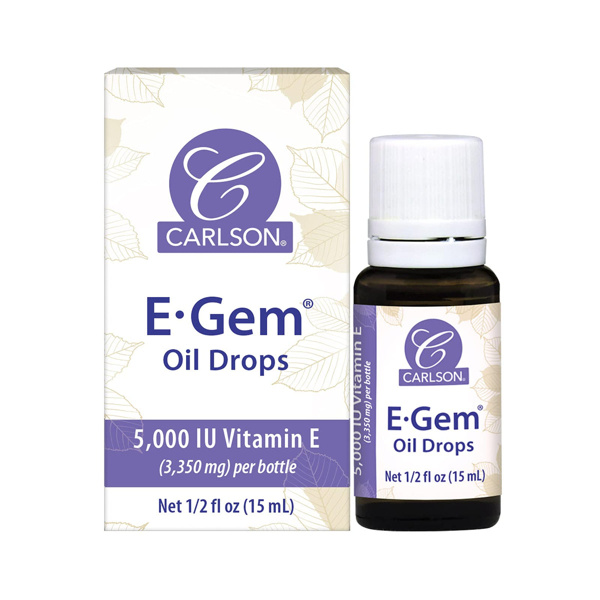 Bottle of Carlson E-Gem Oil Drops with label