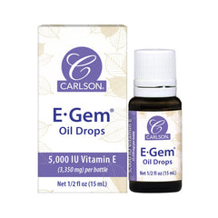 Bottle of Carlson E-Gem Oil Drops with label