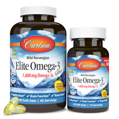 Carlson Elite Omega-3 Gems bottle front with lemon flavor for daily wellness