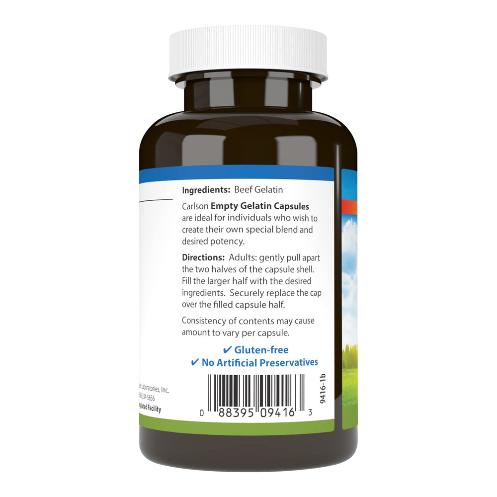 Carlson empty gelatin capsule bottle with screw cap