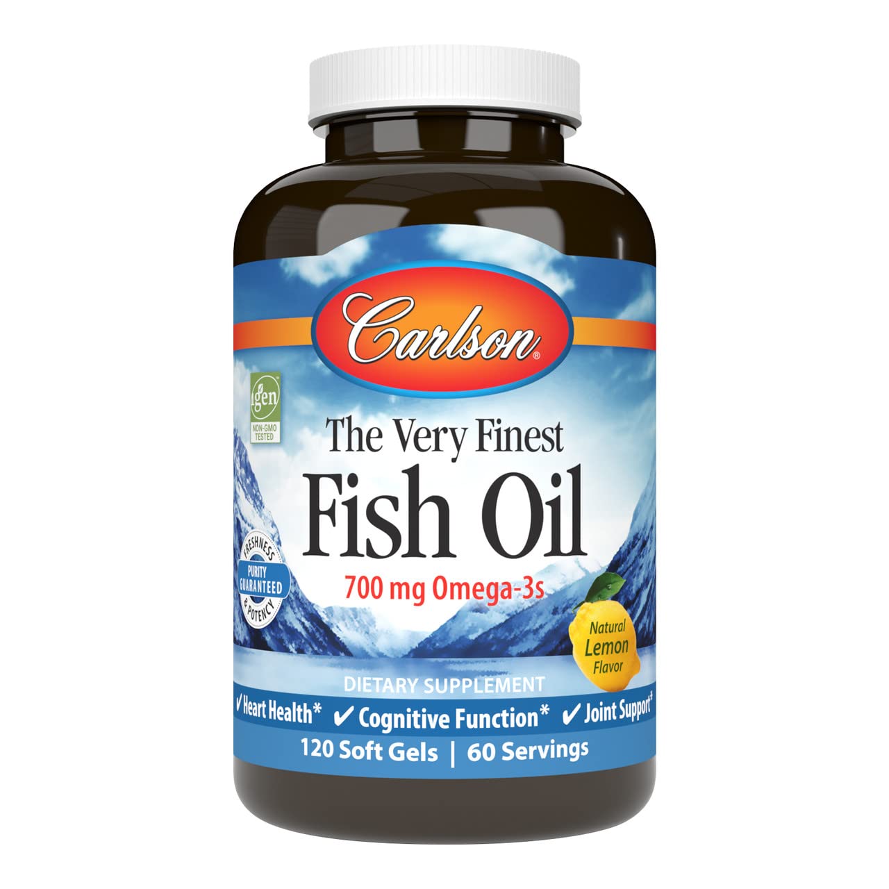Carlson Very Finest Fish Oil Lemon bottle with 120 softgels