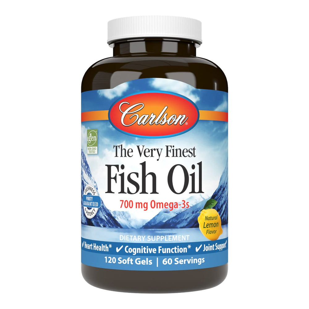 Carlson Very Finest Fish Oil Lemon bottle with 120 softgels