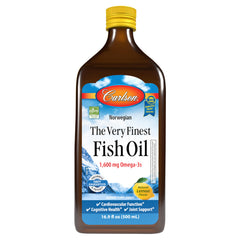 Carlson Very Finest Fish Oil bottle with lemon flavor