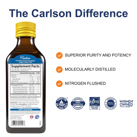 Carlson Lemon Fish Oil 200ml bottle label