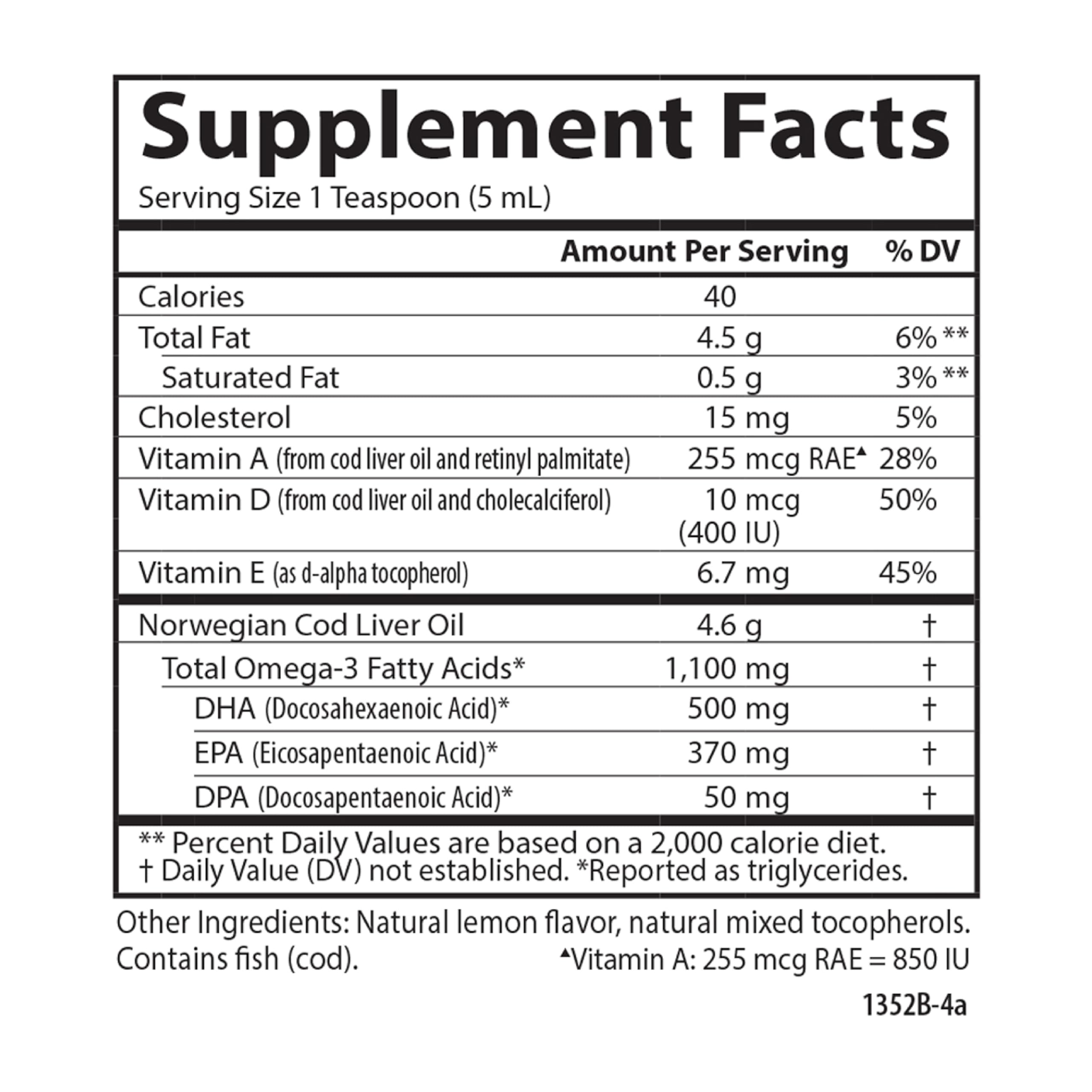Lemon flavor label and Carlson Cod Liver Oil bottle