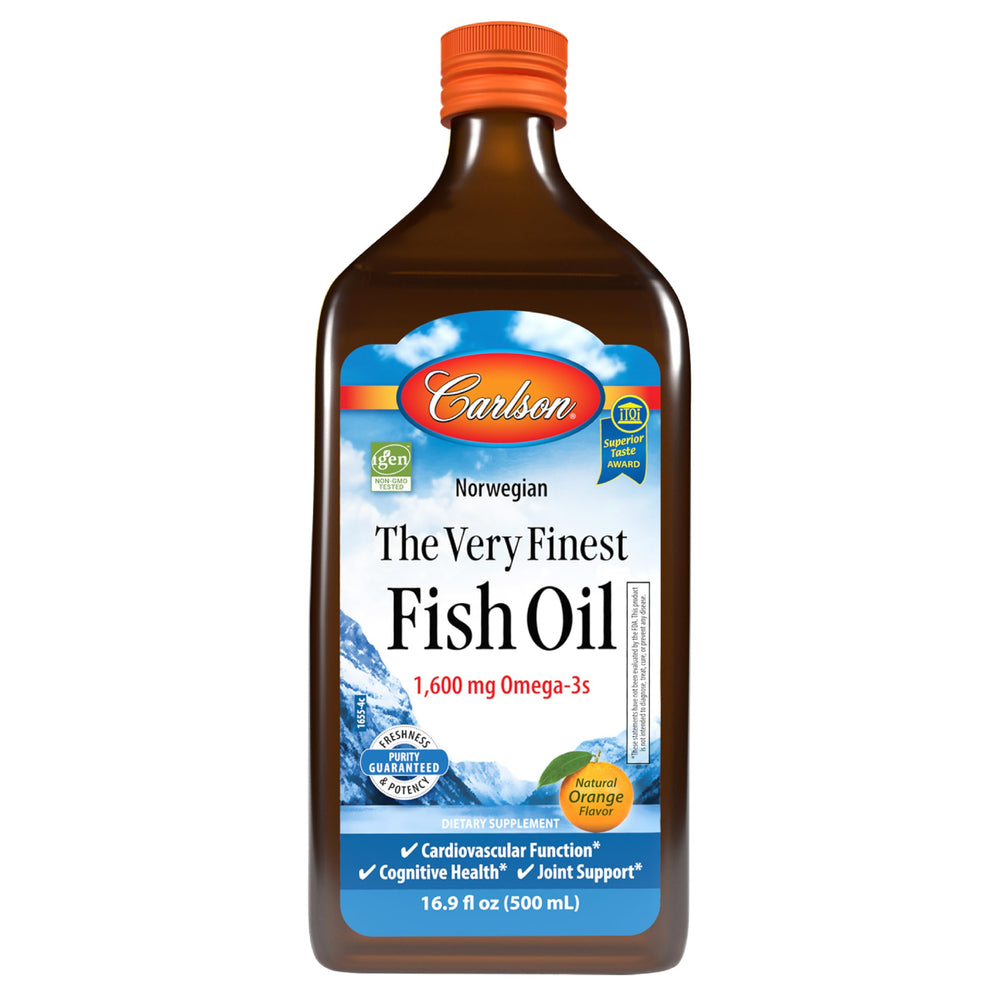 Carlson The Very Finest Fish Oil orange flavor bottle 16.9 fl oz