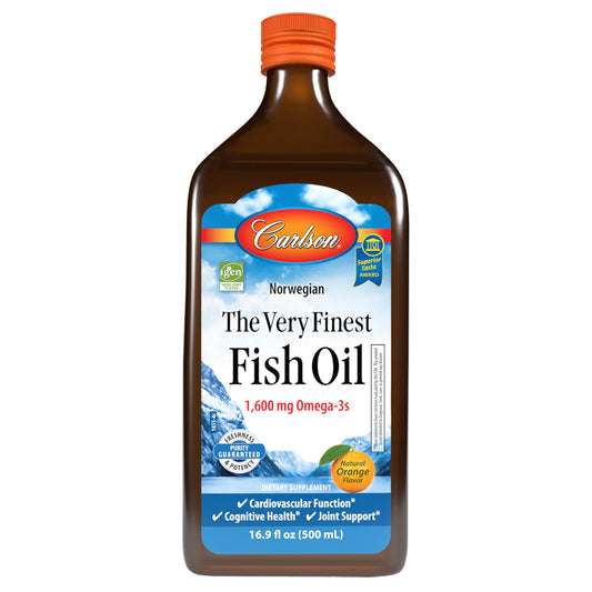 Carlson The Very Finest Fish Oil orange flavor bottle 16.9 fl oz