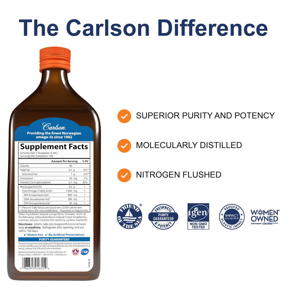 Carlson fish oil teaspoon pour image—easy daily serving for omega-3 intake