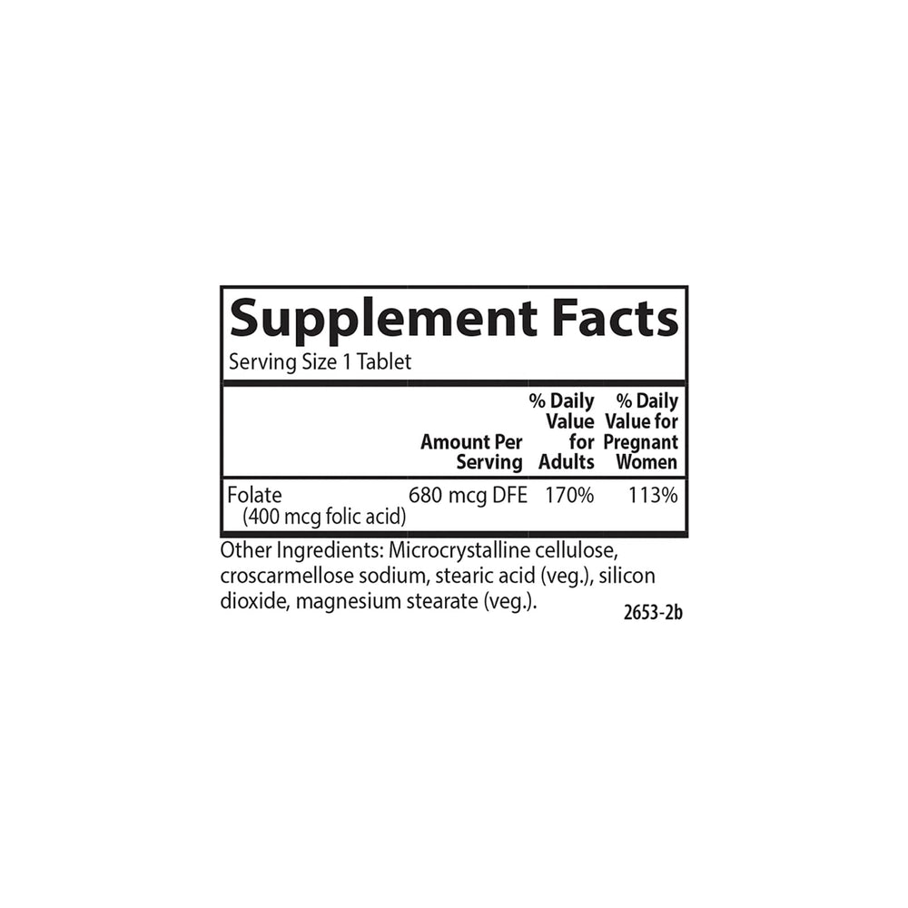 Close-up view of Carlson Folic Acid tablet 400 mcg