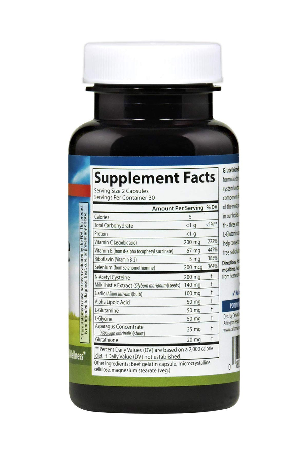 Nutritional facts panel for Carlson Glutathione Booster