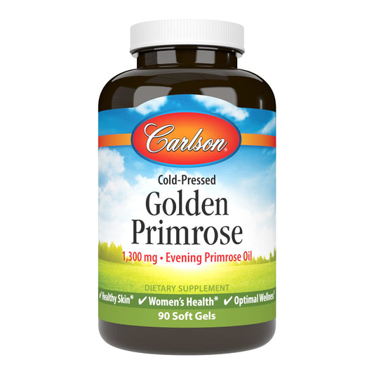 Bottle of Carlson Golden Primrose 1300 mg evening primrose oil