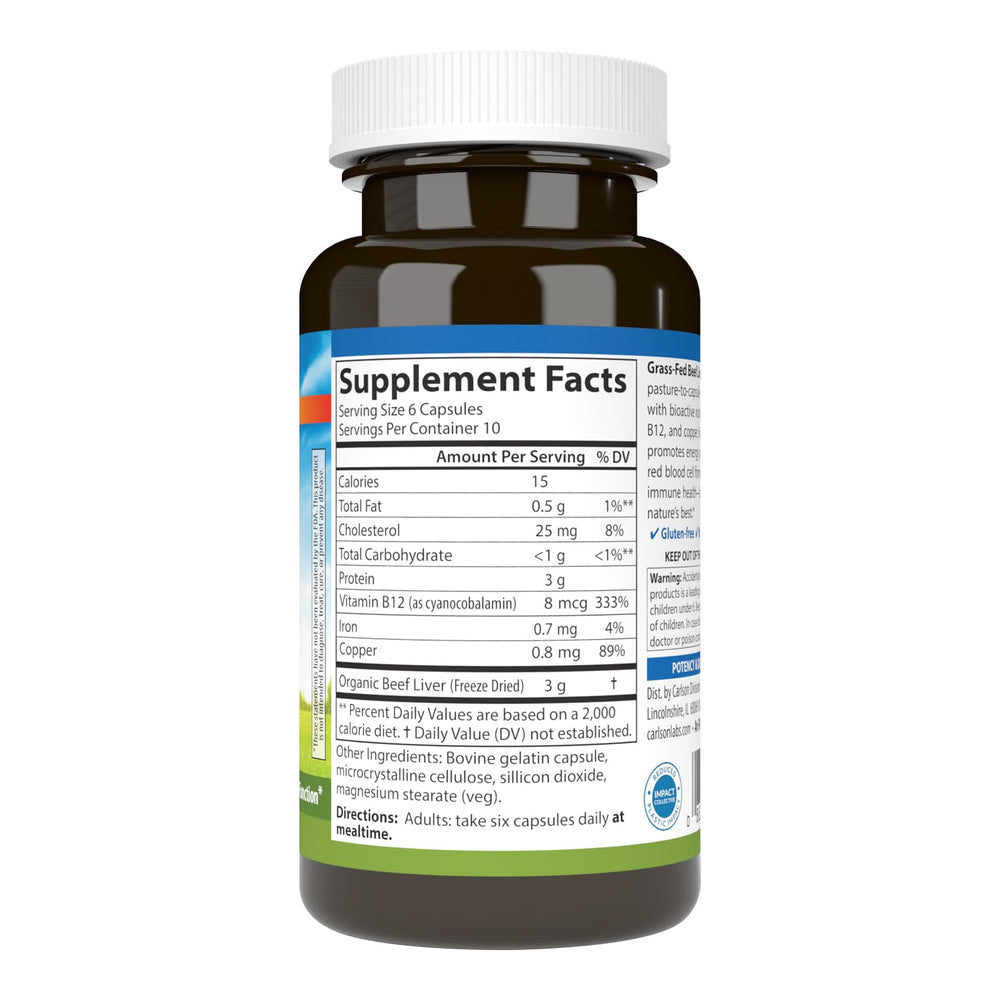 Close-up of grass-fed beef liver capsules