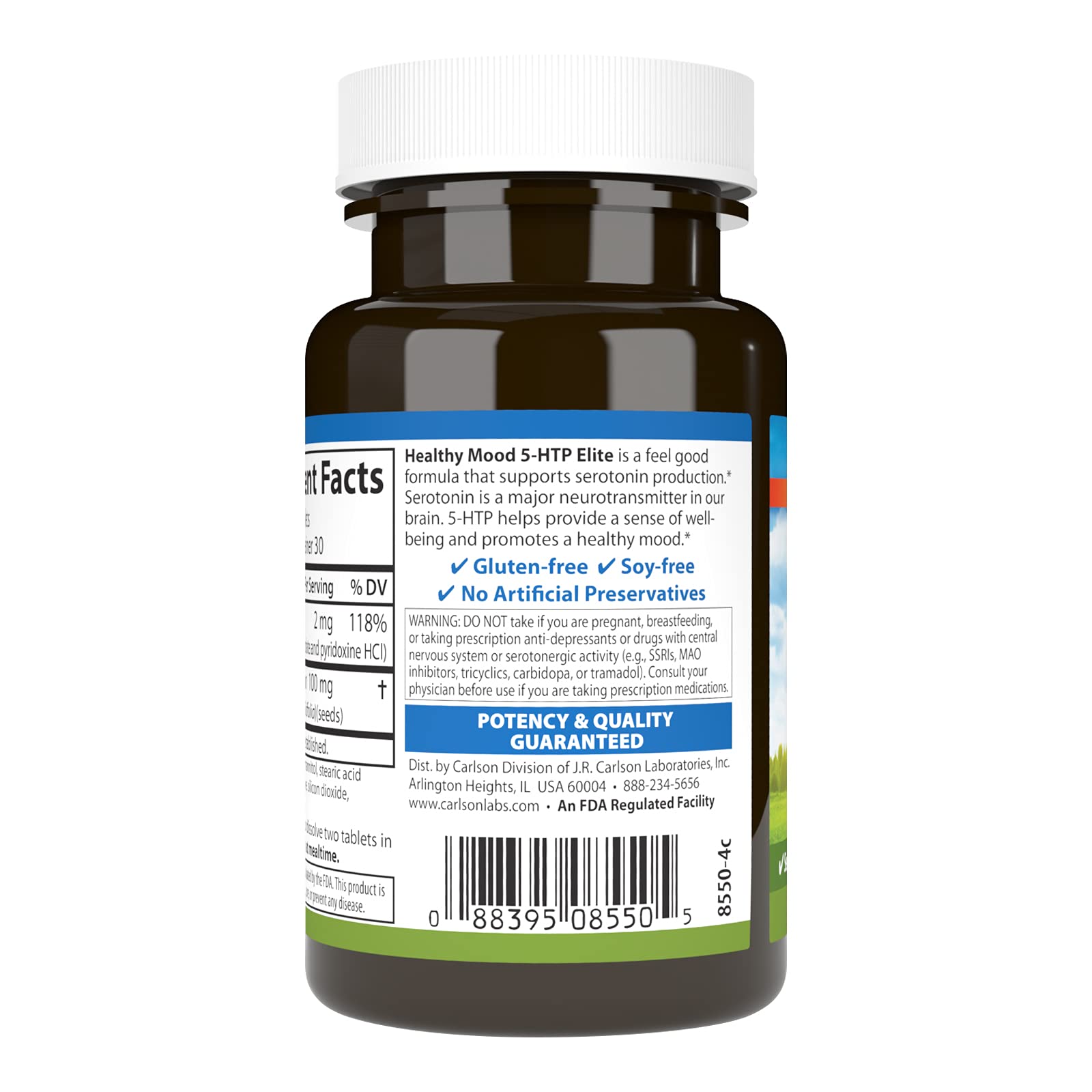 Serving size panel showing 100 mg of 5-HTP