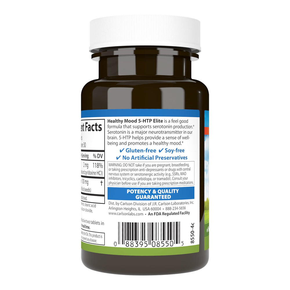 Serving size panel showing 100 mg of 5-HTP